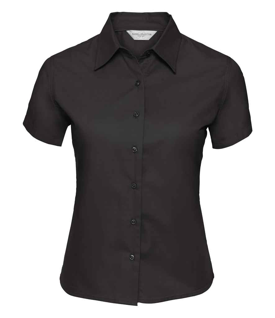 Russell Collection Ladies Short Sleeve Classic Twill Shirt in Black by Russell — Custom branded clothing by Print Press, featuring premium embroidery produced in our specialist print lab in the UK.