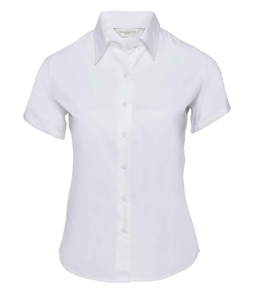Russell Collection Ladies Short Sleeve Classic Twill Shirt in White by Russell — Custom branded clothing by Print Press, featuring premium embroidery produced in our specialist print lab in the UK.