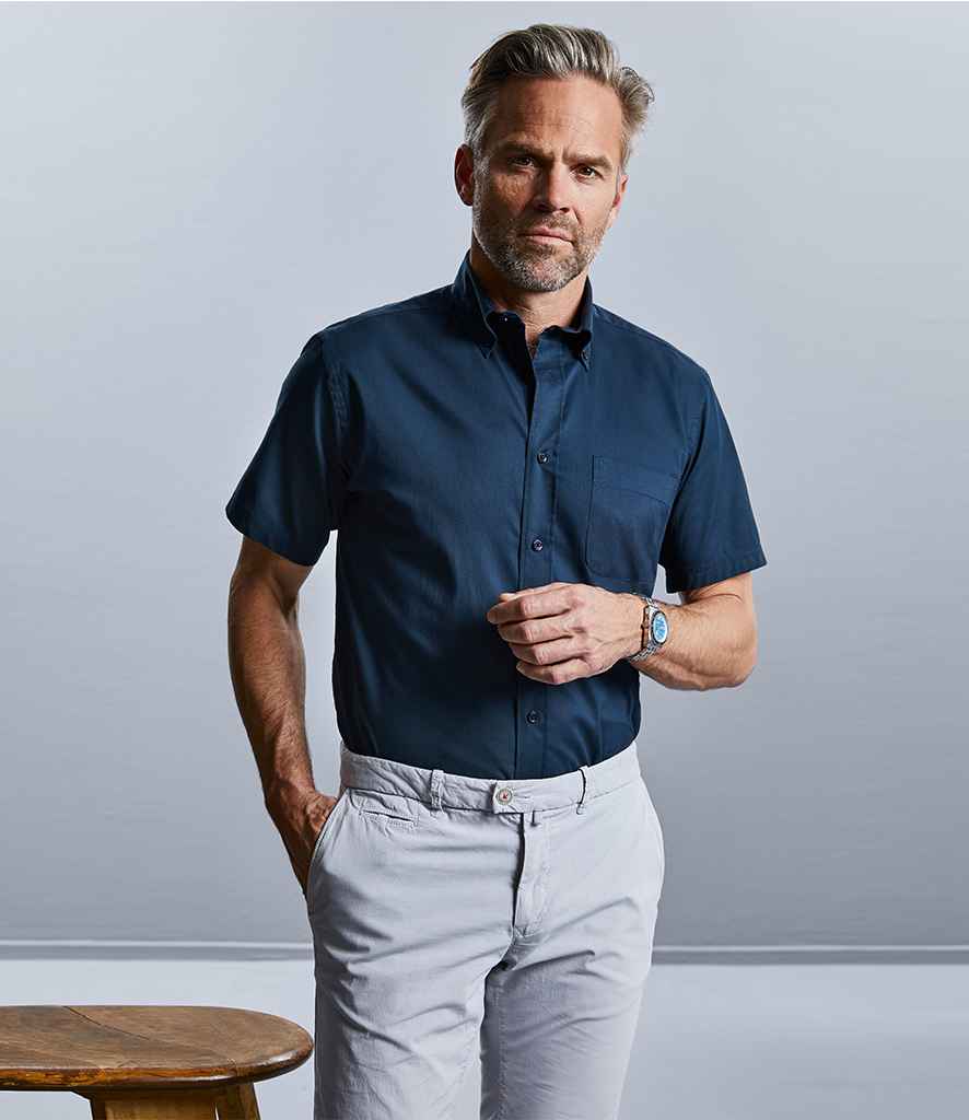 Russell Collection Short Sleeve Classic Twill Shirt in French Navy by Russell — Custom branded clothing by Print Press, featuring premium embroidery produced in our specialist print lab in the UK.