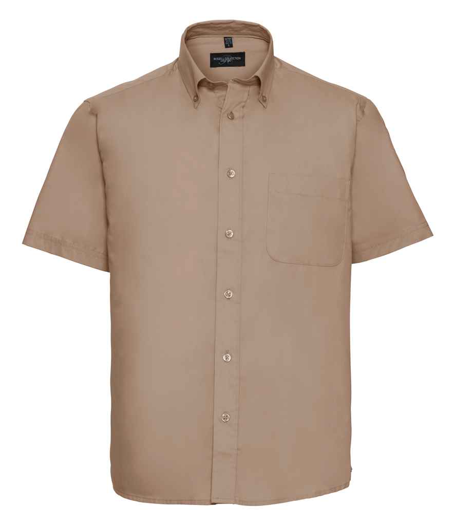 Russell Collection Short Sleeve Classic Twill Shirt in Khaki by Russell — Custom branded clothing by Print Press, featuring premium embroidery produced in our specialist print lab in the UK.