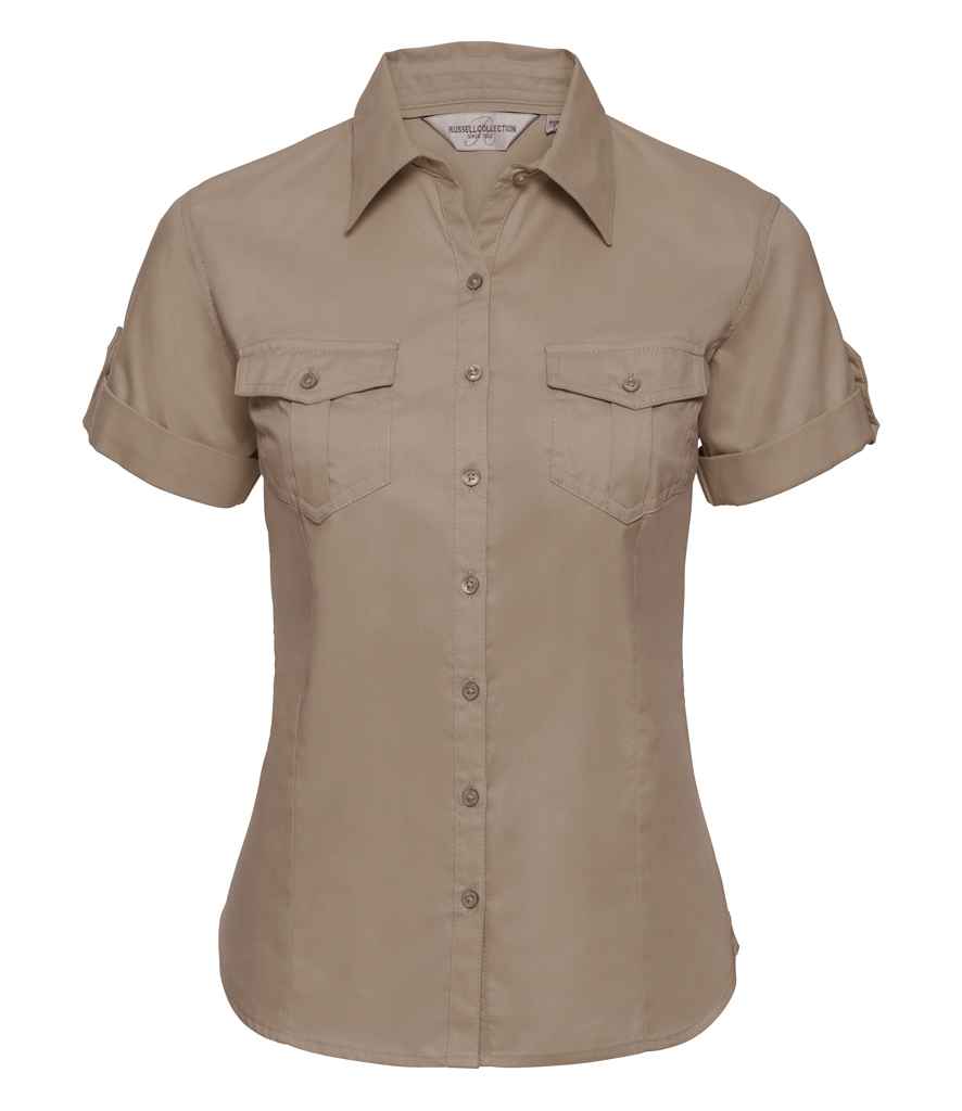 Russell Collection Ladies Short Sleeve Twill Roll Shirt in by Russell — Custom branded clothing by Print Press, featuring premium embroidery produced in our specialist print lab in the UK.