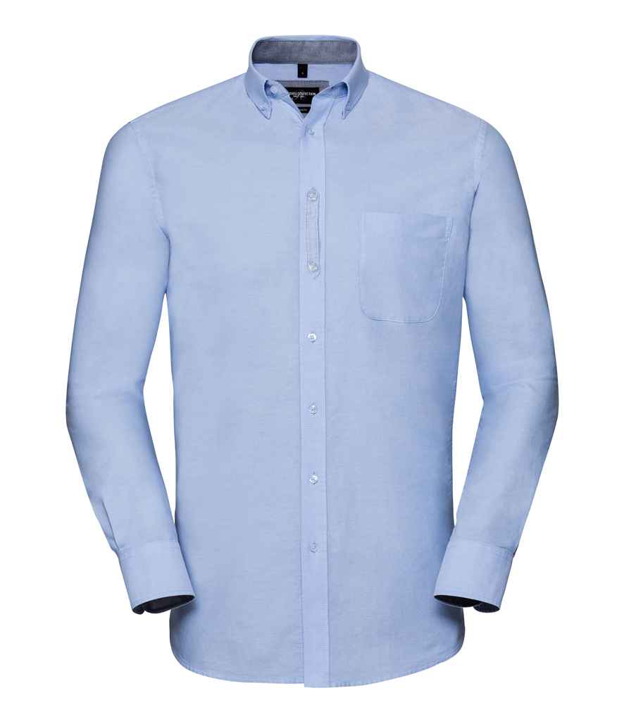 Russell Collection Tailored Long Sleeve Washed Oxford Shirt in Oxford Blue Oxford Navy by Russell — Custom branded clothing by Print Press, featuring premium embroidery produced in our specialist print lab in the UK.