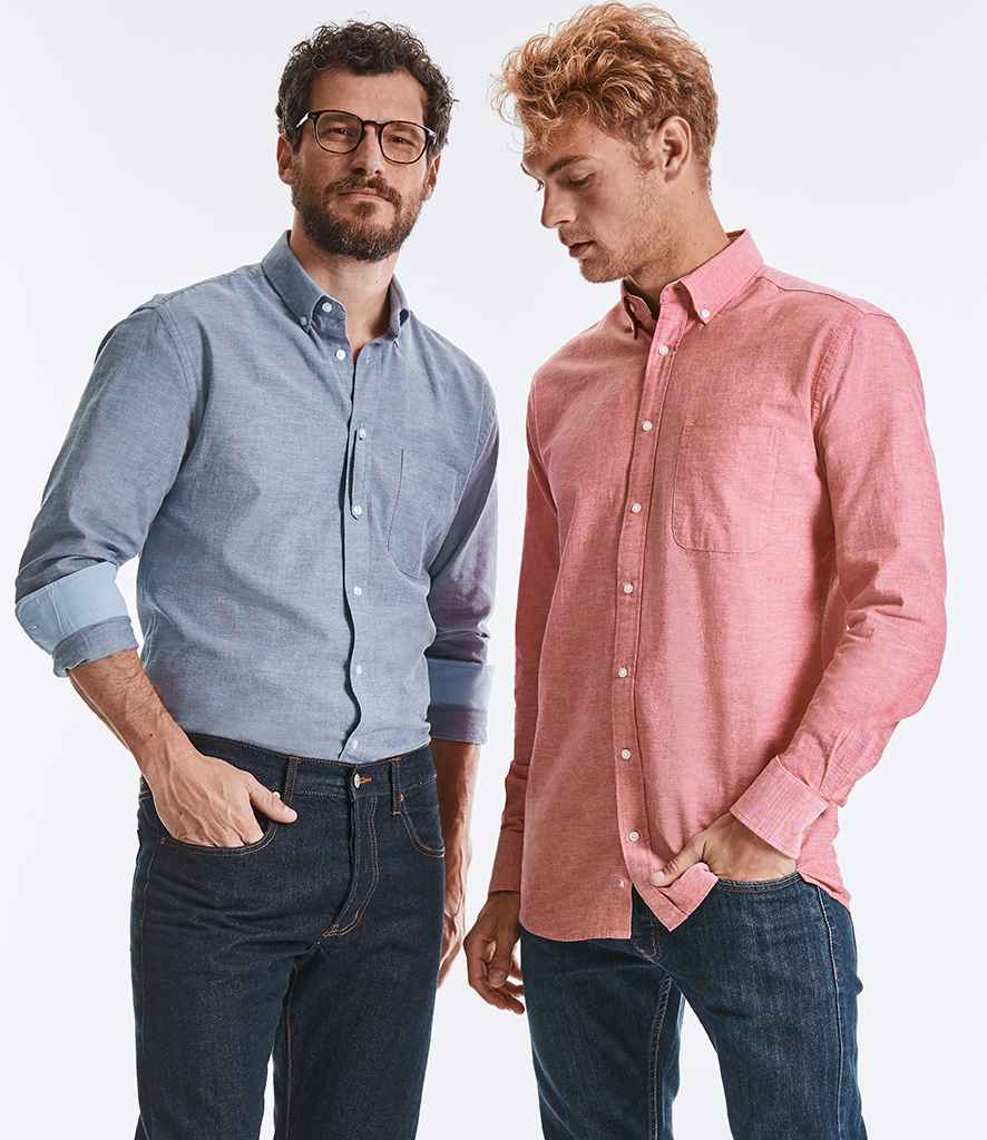 Russell Collection Tailored Long Sleeve Washed Oxford Shirt in by Russell — Custom branded clothing by Print Press, featuring premium embroidery produced in our specialist print lab in the UK.