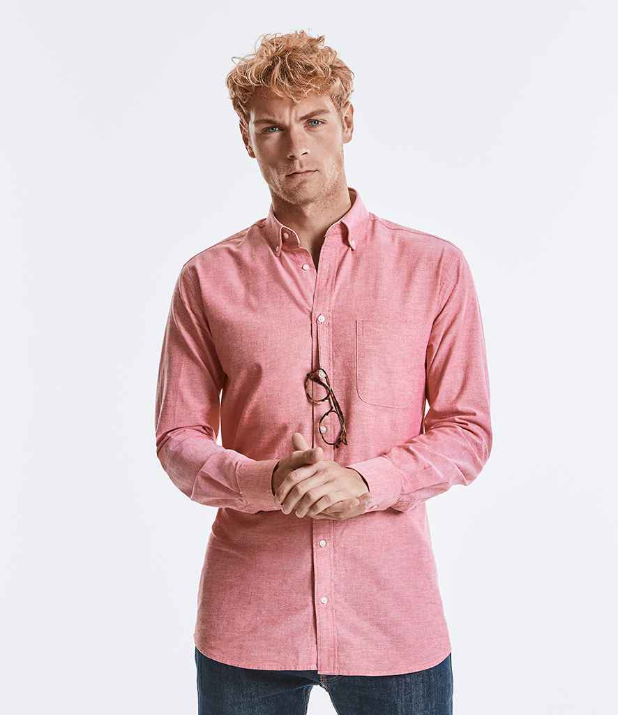 Russell Collection Tailored Long Sleeve Washed Oxford Shirt in by Russell — Custom branded clothing by Print Press, featuring premium embroidery produced in our specialist print lab in the UK.