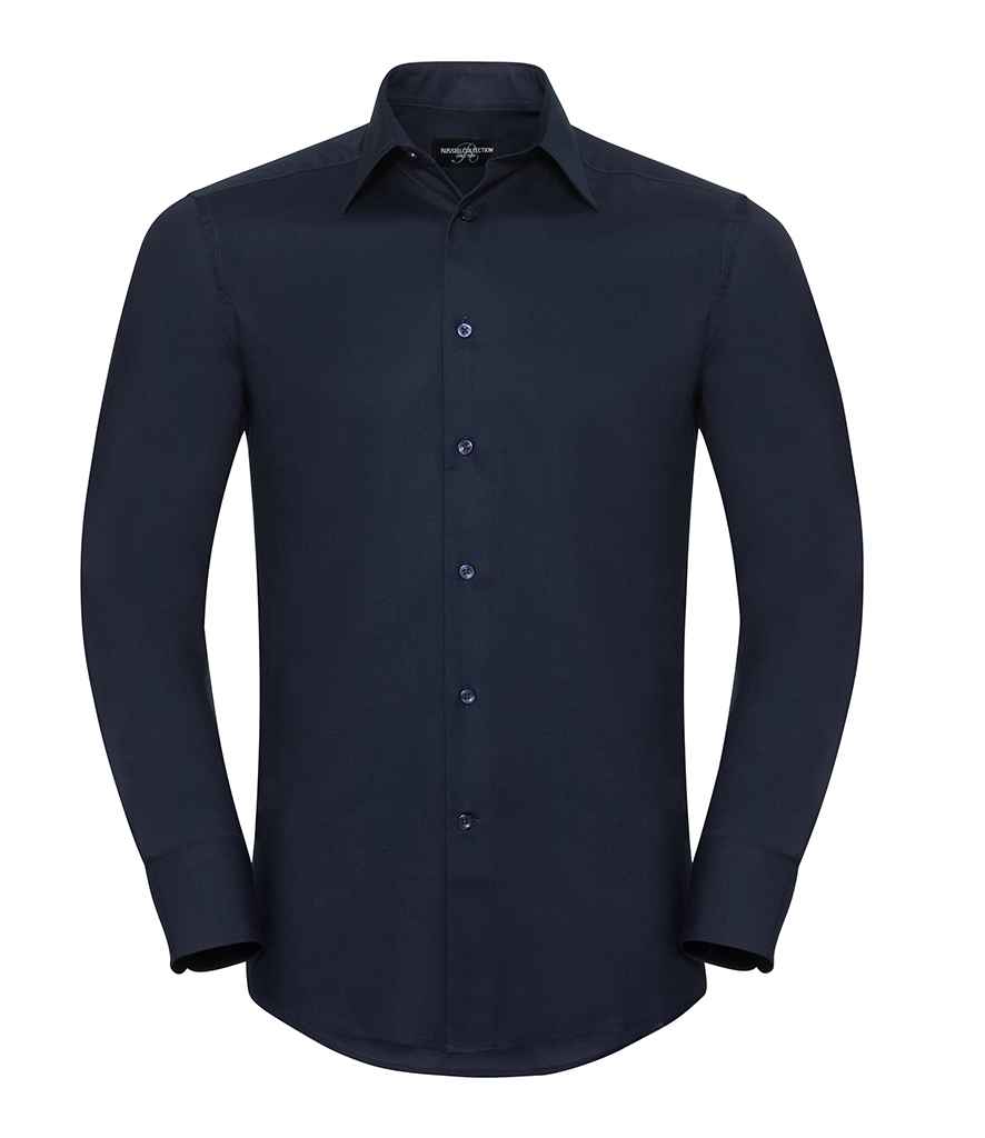 Russell Collection Long Sleeve Tailored Oxford Shirt in Bright Navy by Russell — Custom branded clothing by Print Press, featuring premium embroidery produced in our specialist print lab in the UK.