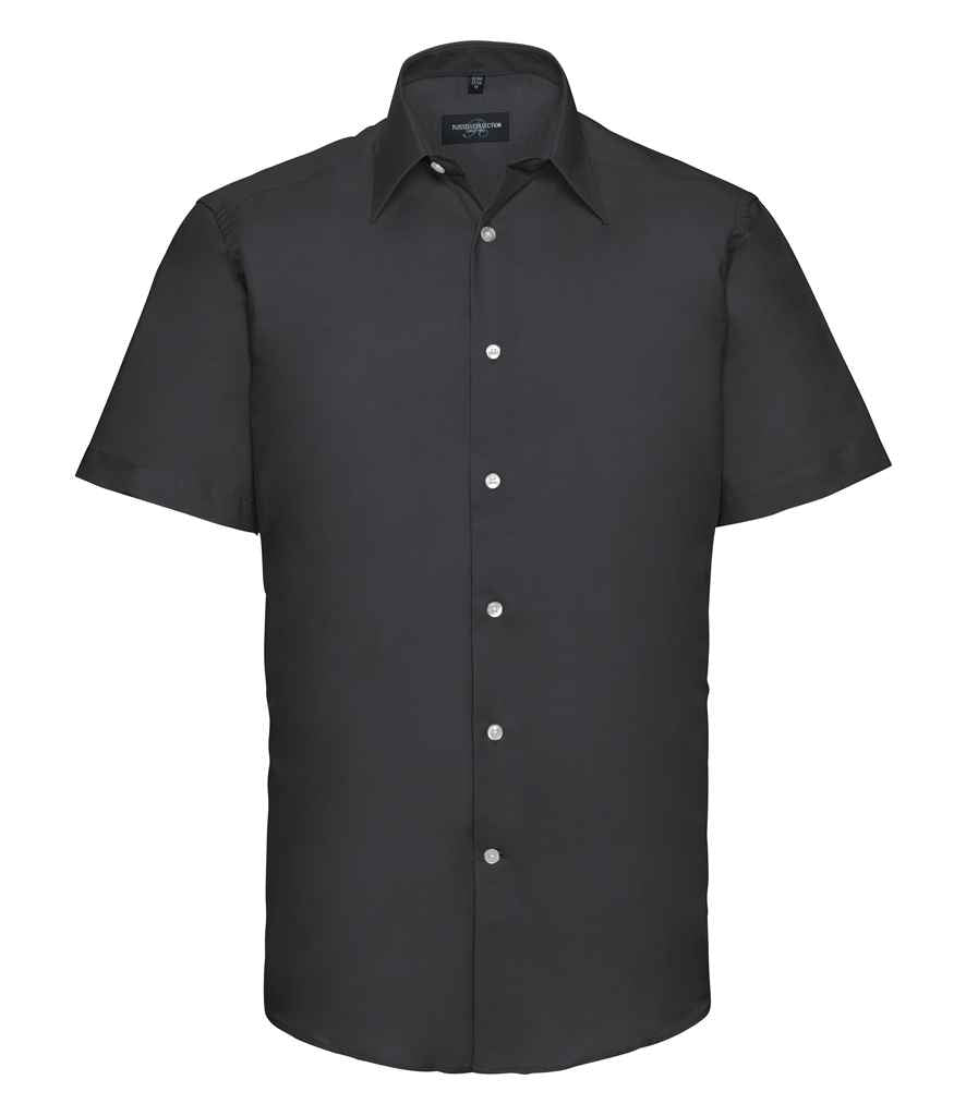 Russell Collection Short Sleeve Tailored Oxford Shirt in Black by Russell — Custom branded clothing by Print Press, featuring premium embroidery produced in our specialist print lab in the UK.