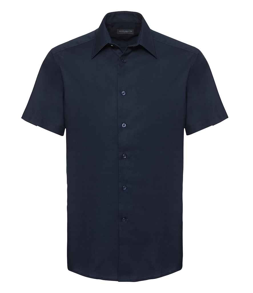 Russell Collection Short Sleeve Tailored Oxford Shirt in Bright Navy by Russell — Custom branded clothing by Print Press, featuring premium embroidery produced in our specialist print lab in the UK.