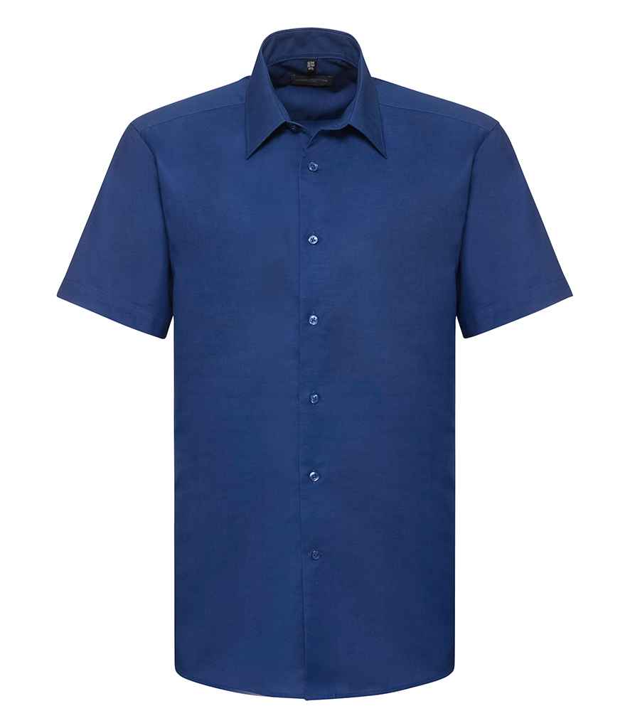 Russell Collection Short Sleeve Tailored Oxford Shirt in Bright Royal by Russell — Custom branded clothing by Print Press, featuring premium embroidery produced in our specialist print lab in the UK.