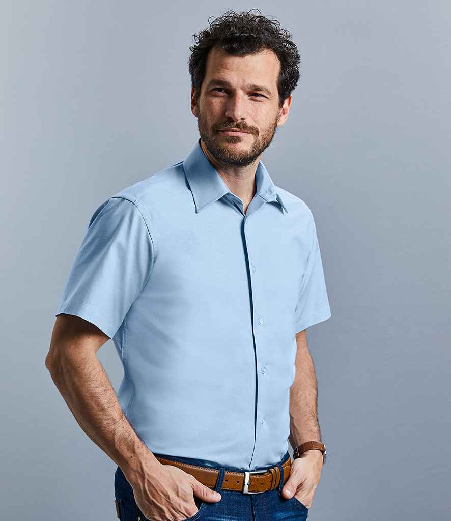 Russell Collection Short Sleeve Tailored Oxford Shirt in by Russell — Custom branded clothing by Print Press, featuring premium embroidery produced in our specialist print lab in the UK.