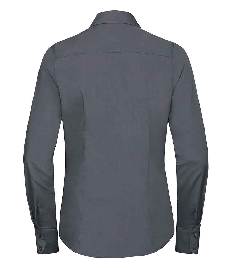 Russell Collection Ladies Long Sleeve Fitted Poplin Shirt in by Russell — Custom branded clothing by Print Press, featuring premium embroidery produced in our specialist print lab in the UK.
