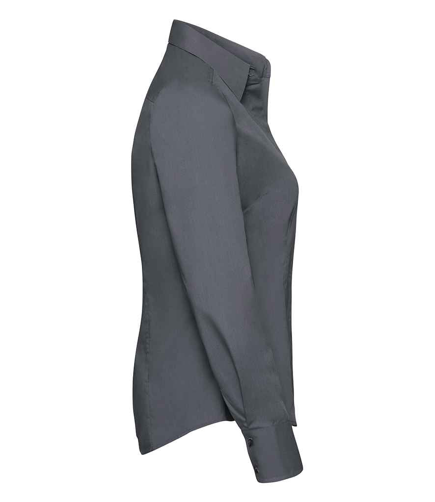 Russell Collection Ladies Long Sleeve Fitted Poplin Shirt in by Russell — Custom branded clothing by Print Press, featuring premium embroidery produced in our specialist print lab in the UK.