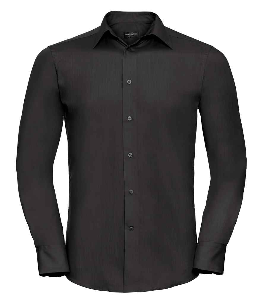 Russell Collection Long Sleeve Tailored Poplin Shirt in Black by Russell — Custom branded clothing by Print Press, featuring premium embroidery produced in our specialist print lab in the UK.