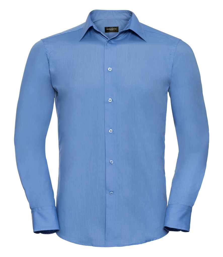 Russell Collection Long Sleeve Tailored Poplin Shirt in Corporate Blue by Russell — Custom branded clothing by Print Press, featuring premium embroidery produced in our specialist print lab in the UK.