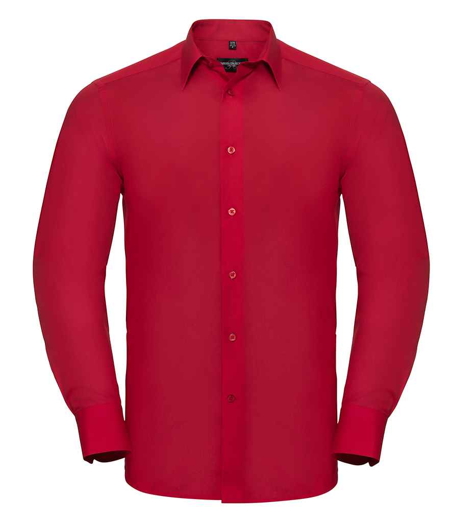 Russell Collection Long Sleeve Tailored Poplin Shirt in Classic Red by Russell — Custom branded clothing by Print Press, featuring premium embroidery produced in our specialist print lab in the UK.