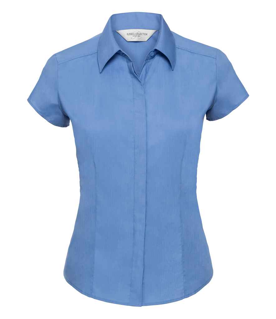 Russell Collection Ladies Cap Sleeve Fitted Poplin Shirt in Corporate Blue by Russell — Custom branded clothing by Print Press, featuring premium embroidery produced in our specialist print lab in the UK.