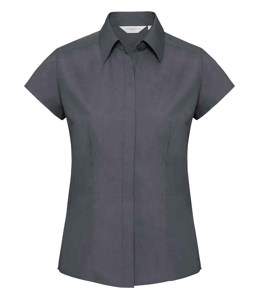 Russell Collection Ladies Cap Sleeve Fitted Poplin Shirt in by Russell — Custom branded clothing by Print Press, featuring premium embroidery produced in our specialist print lab in the UK.