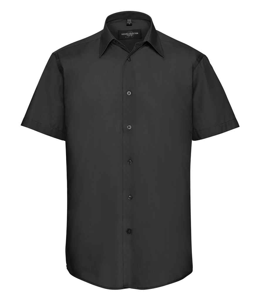 Russell Collection Short Sleeve Tailored Poplin Shirt in Black by Russell — Custom branded clothing by Print Press, featuring premium embroidery produced in our specialist print lab in the UK.