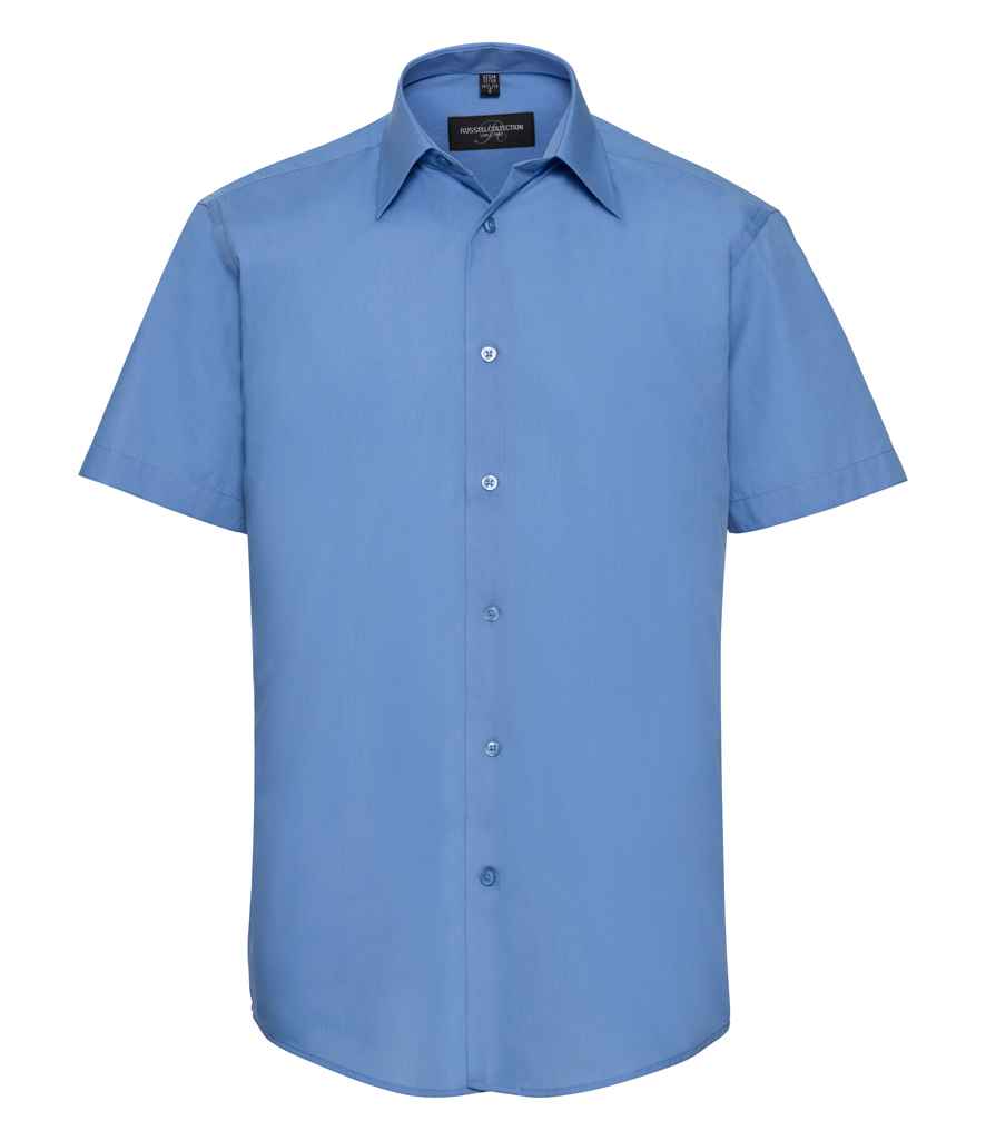 Russell Collection Short Sleeve Tailored Poplin Shirt in Corporate Blue by Russell — Custom branded clothing by Print Press, featuring premium embroidery produced in our specialist print lab in the UK.