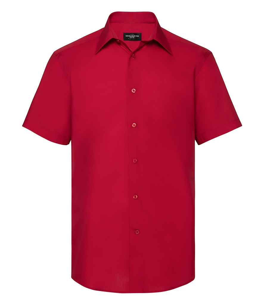 Russell Collection Short Sleeve Tailored Poplin Shirt in Classic Red by Russell — Custom branded clothing by Print Press, featuring premium embroidery produced in our specialist print lab in the UK.