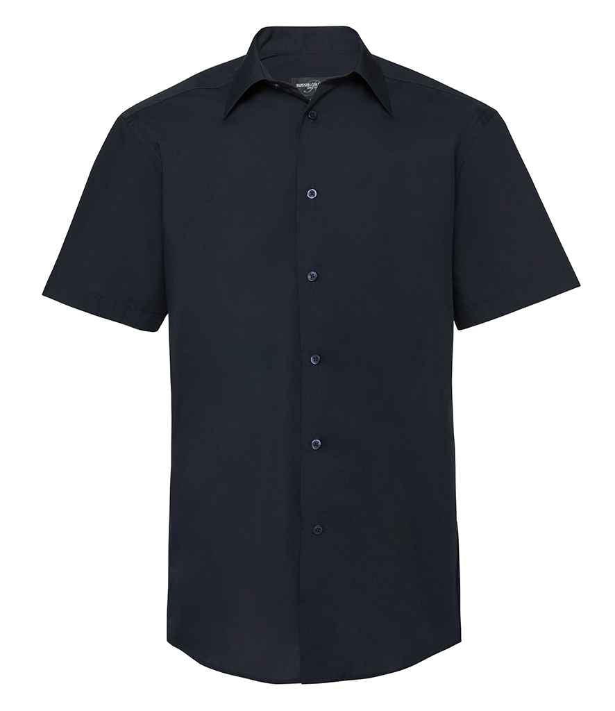 Russell Collection Short Sleeve Tailored Poplin Shirt in French Navy by Russell — Custom branded clothing by Print Press, featuring premium embroidery produced in our specialist print lab in the UK.