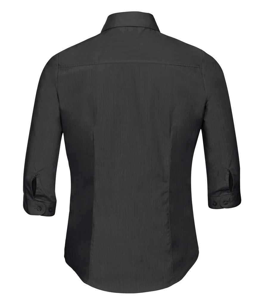 Russell Collection Ladies 3/4 Sleeve Fitted Poplin Shirt in by Russell — Custom branded clothing by Print Press, featuring premium embroidery produced in our specialist print lab in the UK.
