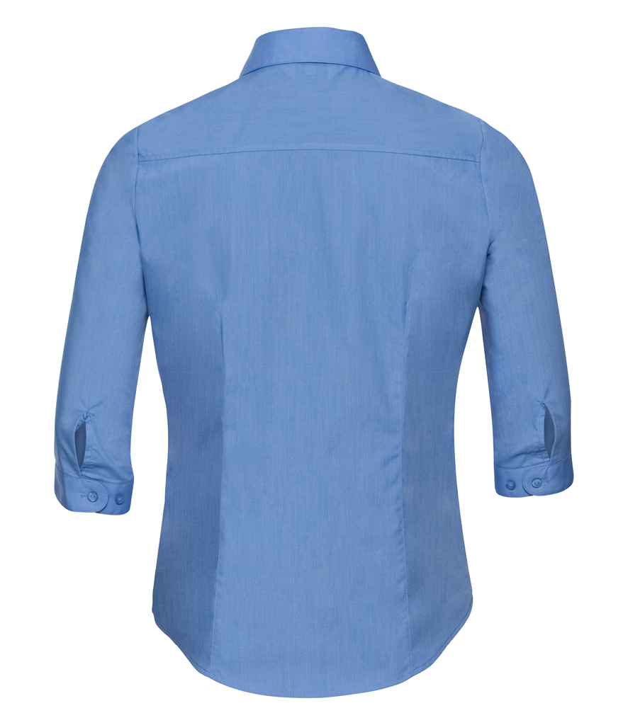 Russell Collection Ladies 3/4 Sleeve Fitted Poplin Shirt in by Russell — Custom branded clothing by Print Press, featuring premium embroidery produced in our specialist print lab in the UK.
