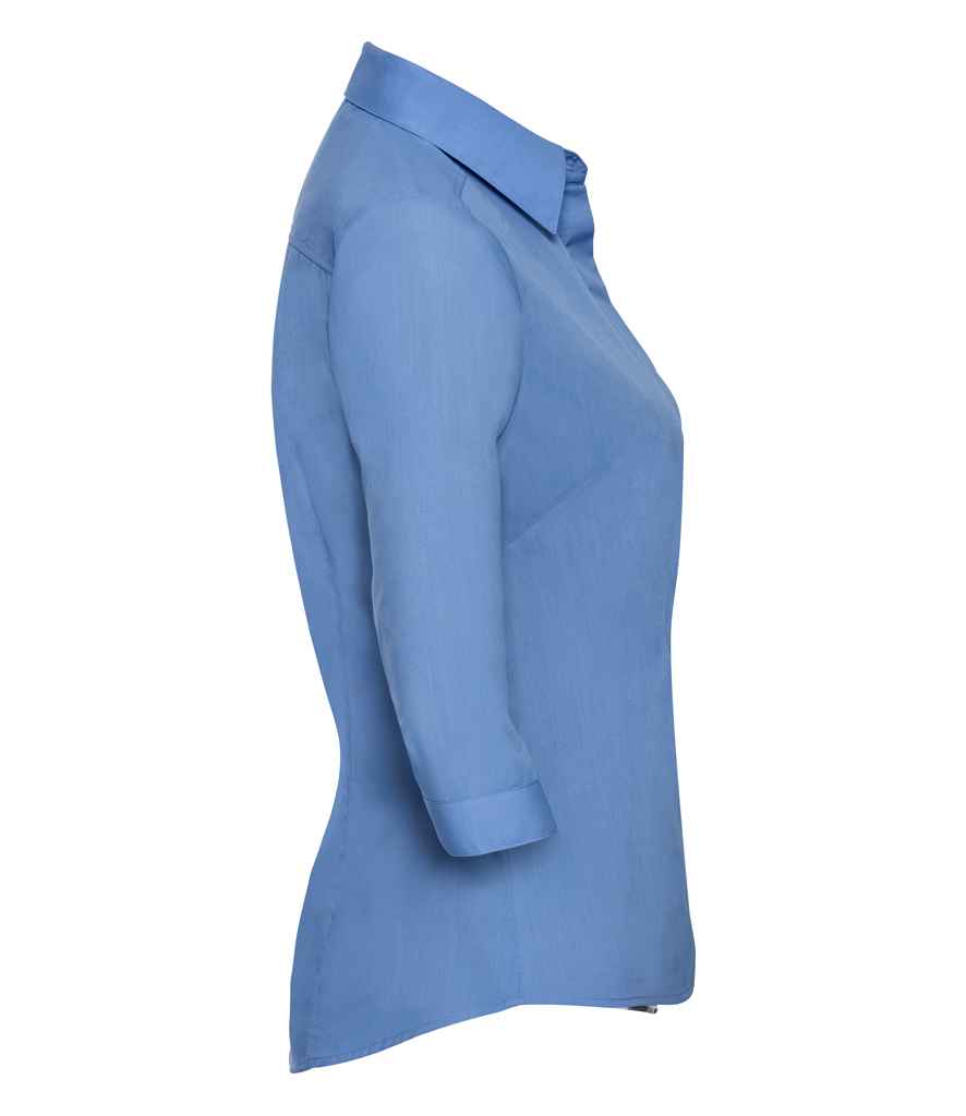 Russell Collection Ladies 3/4 Sleeve Fitted Poplin Shirt in by Russell — Custom branded clothing by Print Press, featuring premium embroidery produced in our specialist print lab in the UK.