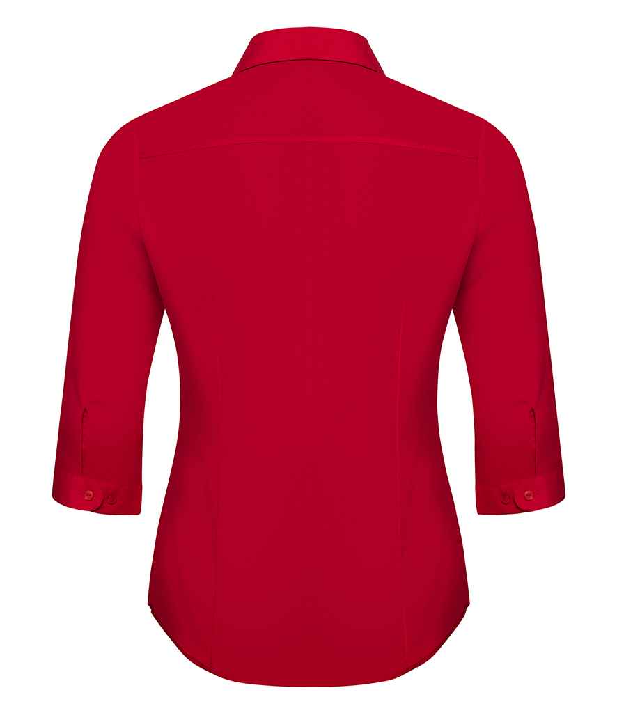 Russell Collection Ladies 3/4 Sleeve Fitted Poplin Shirt in by Russell — Custom branded clothing by Print Press, featuring premium embroidery produced in our specialist print lab in the UK.
