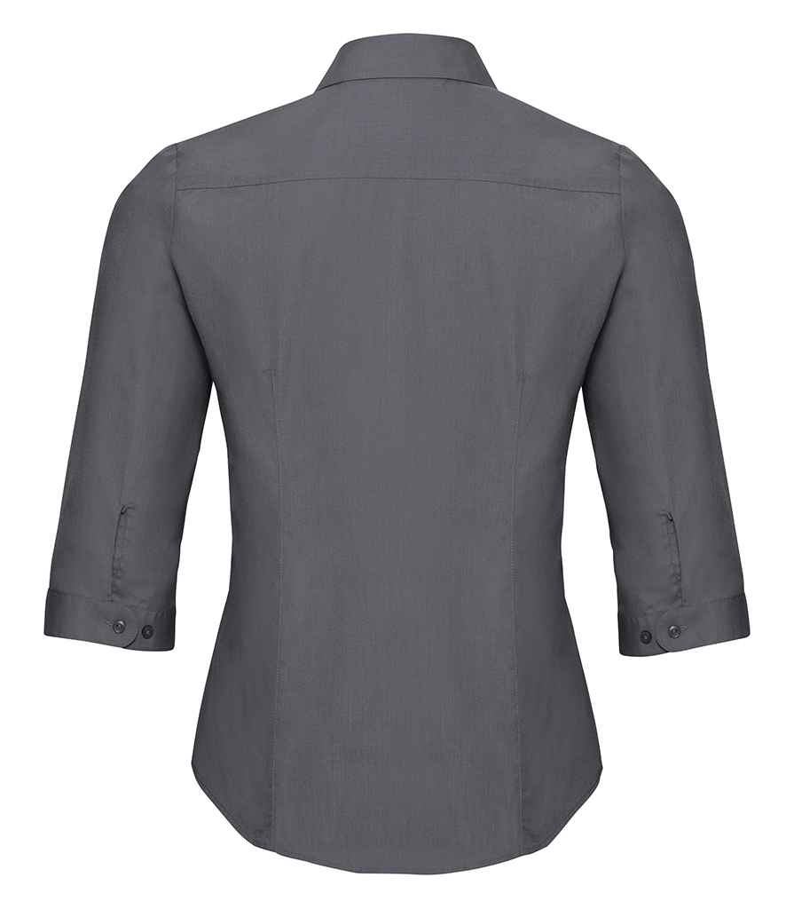Russell Collection Ladies 3/4 Sleeve Fitted Poplin Shirt in by Russell — Custom branded clothing by Print Press, featuring premium embroidery produced in our specialist print lab in the UK.