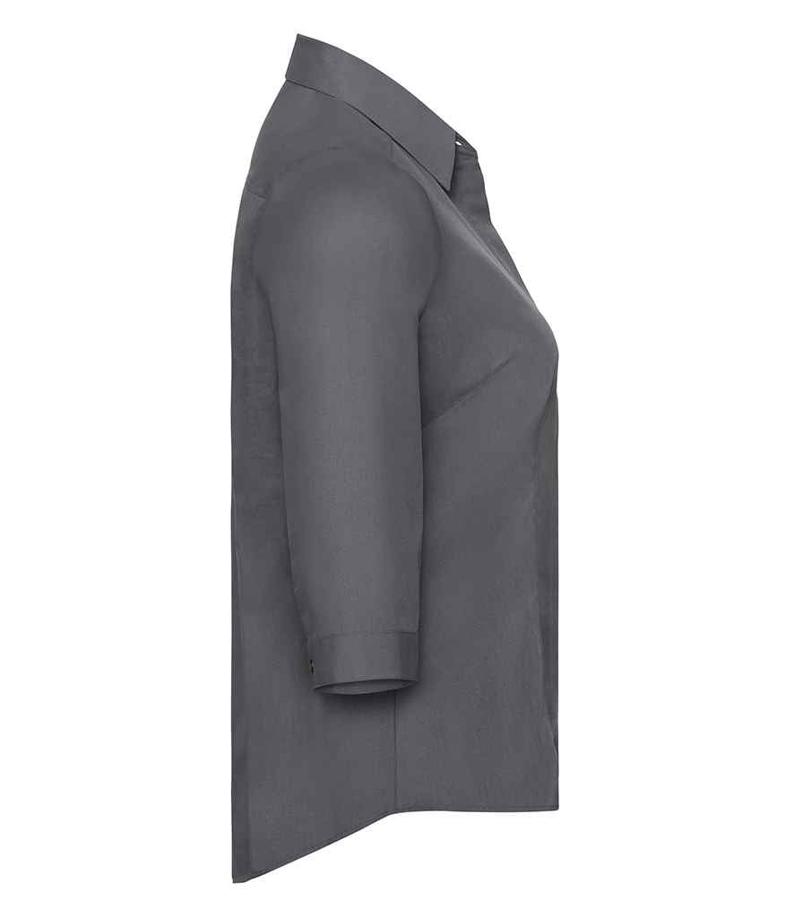 Russell Collection Ladies 3/4 Sleeve Fitted Poplin Shirt in by Russell — Custom branded clothing by Print Press, featuring premium embroidery produced in our specialist print lab in the UK.