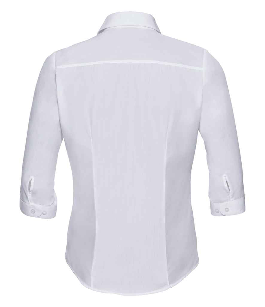 Russell Collection Ladies 3/4 Sleeve Fitted Poplin Shirt in by Russell — Custom branded clothing by Print Press, featuring premium embroidery produced in our specialist print lab in the UK.