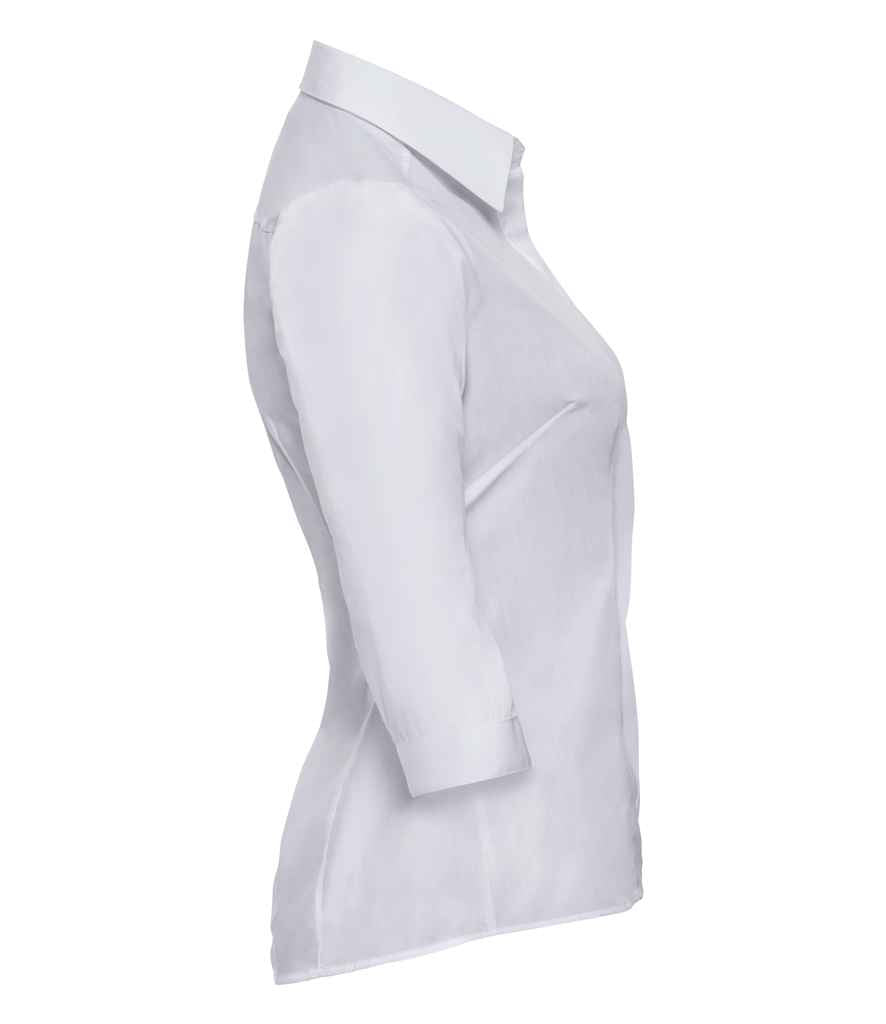 Russell Collection Ladies 3/4 Sleeve Fitted Poplin Shirt in by Russell — Custom branded clothing by Print Press, featuring premium embroidery produced in our specialist print lab in the UK.