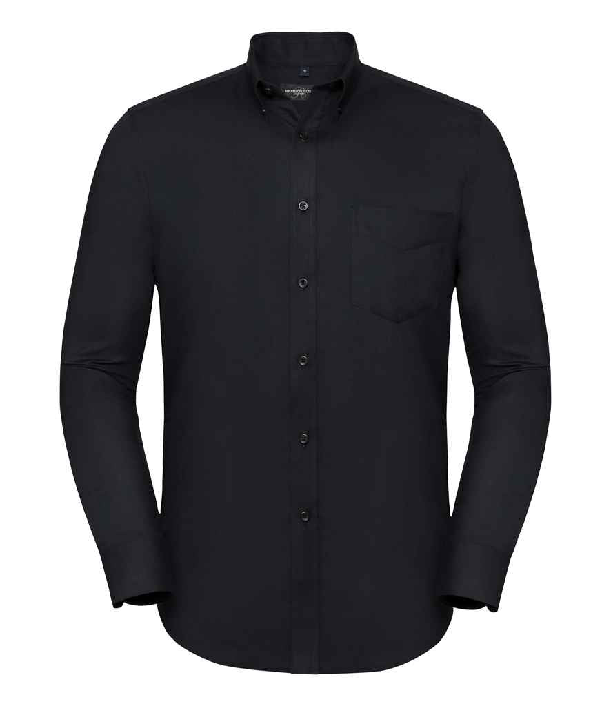 Russell Collection Tailored Long Sleeve Oxford Shirt in Black by Russell — Custom branded clothing by Print Press, featuring premium embroidery produced in our specialist print lab in the UK.
