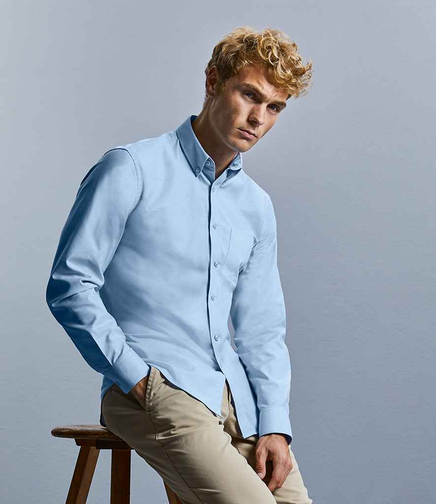 Russell Collection Tailored Long Sleeve Oxford Shirt in by Russell — Custom branded clothing by Print Press, featuring premium embroidery produced in our specialist print lab in the UK.