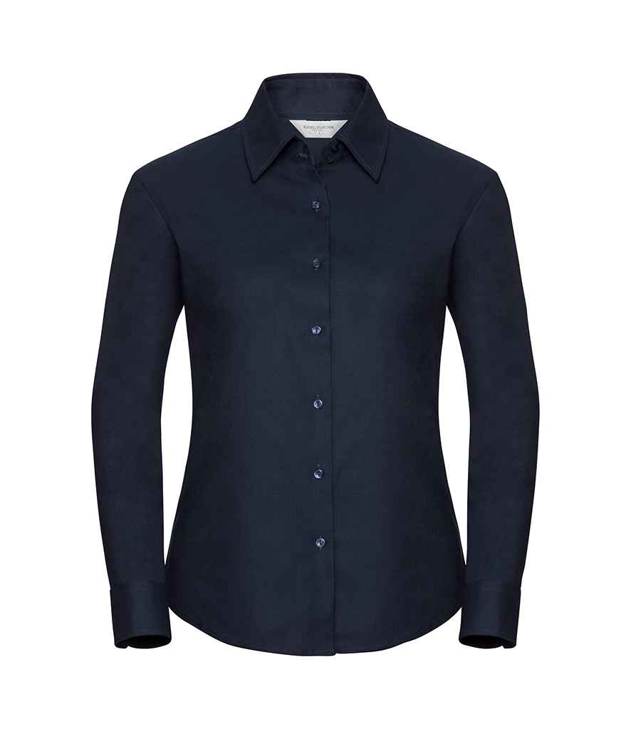Russell Collection Ladies Long Sleeve Easy Care Oxford Shirt in Bright Navy by Russell — Custom branded clothing by Print Press, featuring premium embroidery produced in our specialist print lab in the UK.