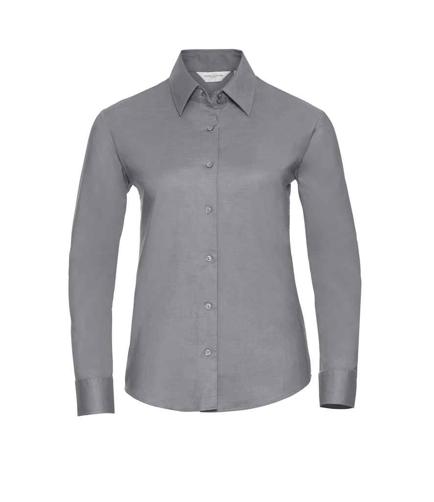 Russell Collection Ladies Long Sleeve Easy Care Oxford Shirt in Silver by Russell — Custom branded clothing by Print Press, featuring premium embroidery produced in our specialist print lab in the UK.