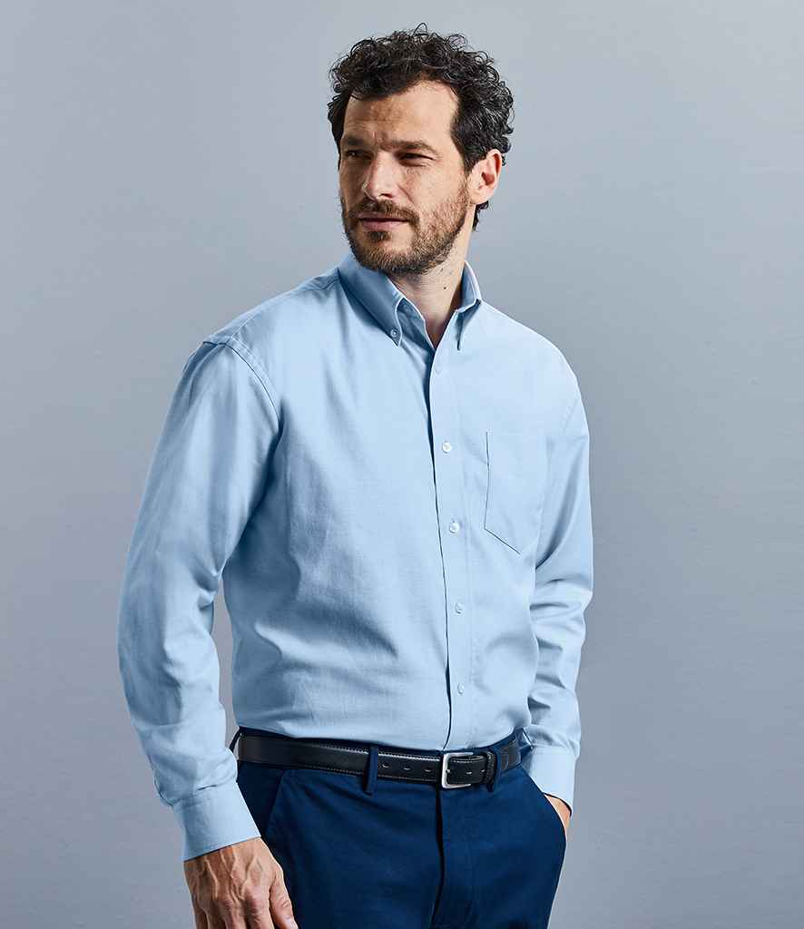 Russell Collection Long Sleeve Easy Care Oxford Shirt in by Russell — Custom branded clothing by Print Press, featuring premium embroidery produced in our specialist print lab in the UK.