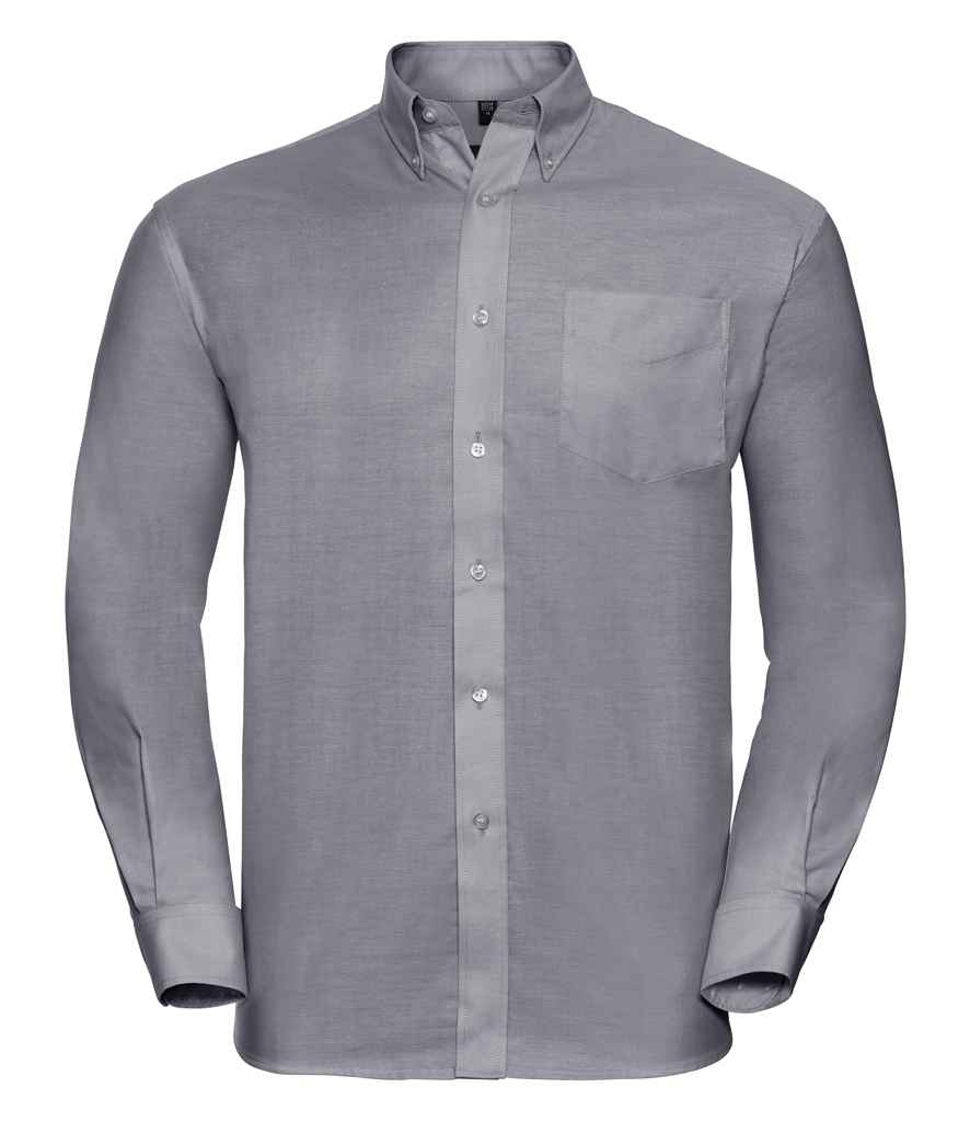 Russell Collection Long Sleeve Easy Care Oxford Shirt in Silver by Russell — Custom branded clothing by Print Press, featuring premium embroidery produced in our specialist print lab in the UK.