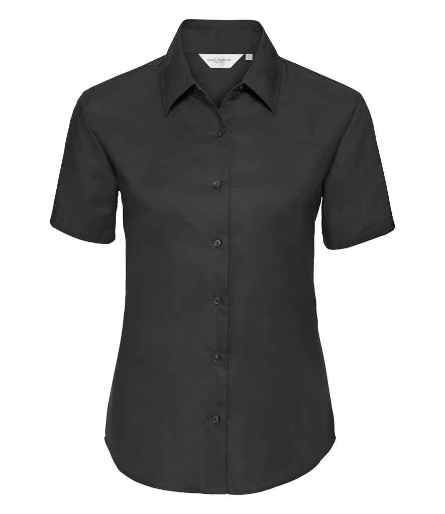 Russell Collection Ladies Short Sleeve Easy Care Oxford Shirt in Black by Russell — Custom branded clothing by Print Press, featuring premium embroidery produced in our specialist print lab in the UK.
