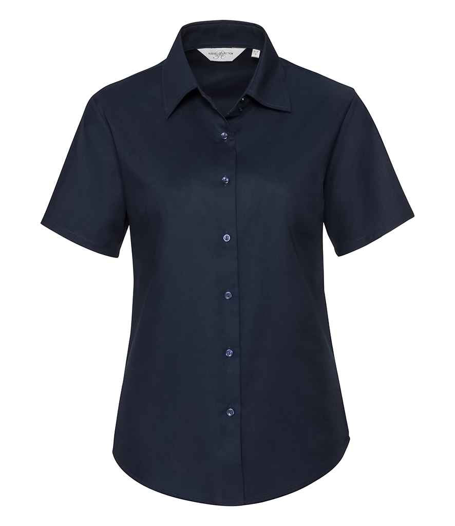 Russell Collection Ladies Short Sleeve Easy Care Oxford Shirt in Bright Navy by Russell — Custom branded clothing by Print Press, featuring premium embroidery produced in our specialist print lab in the UK.