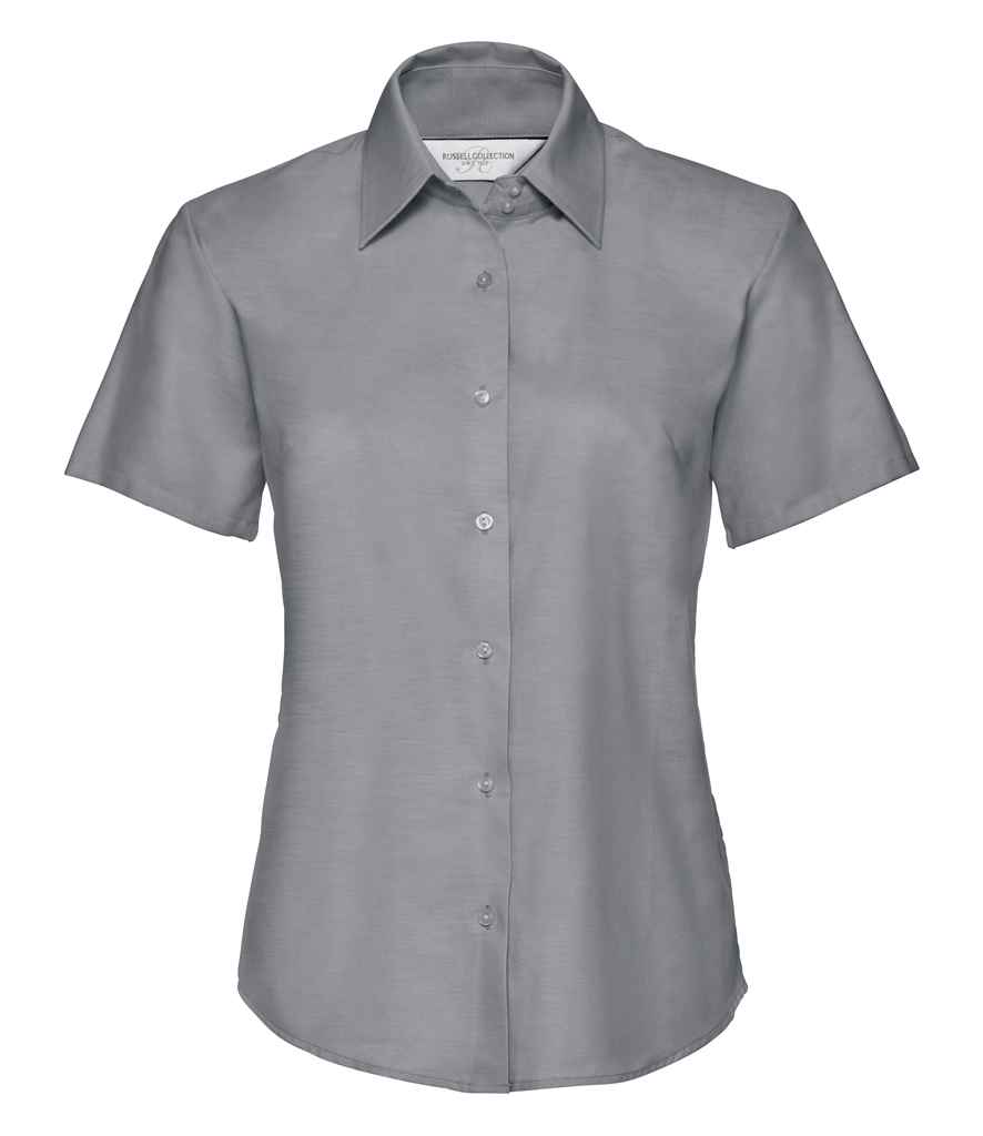 Russell Collection Ladies Short Sleeve Easy Care Oxford Shirt in Silver by Russell — Custom branded clothing by Print Press, featuring premium embroidery produced in our specialist print lab in the UK.