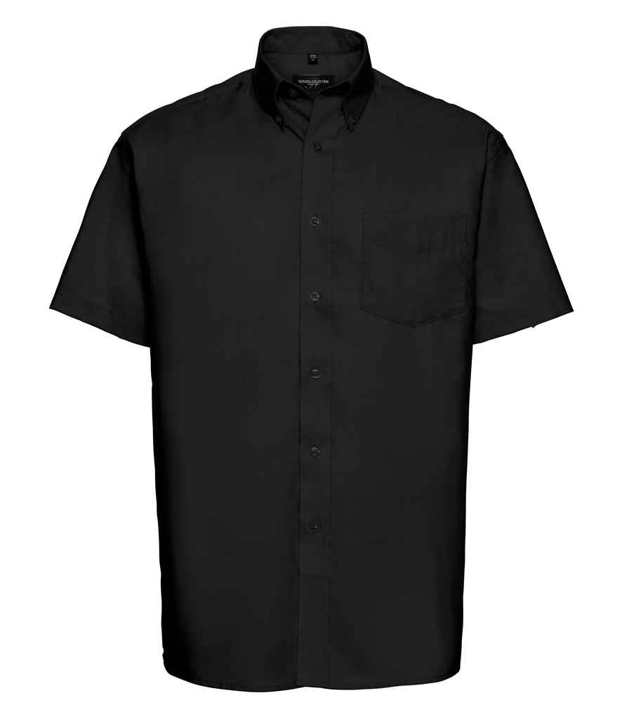 Russell Collection Short Sleeve Easy Care Oxford Shirt in Black by Russell — Custom branded clothing by Print Press, featuring premium embroidery produced in our specialist print lab in the UK.