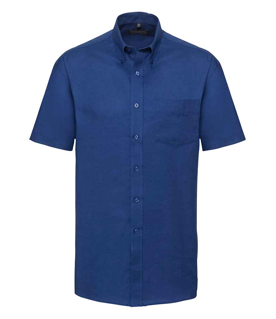 Russell Collection Short Sleeve Easy Care Oxford Shirt in Bright Royal by Russell — Custom branded clothing by Print Press, featuring premium embroidery produced in our specialist print lab in the UK.