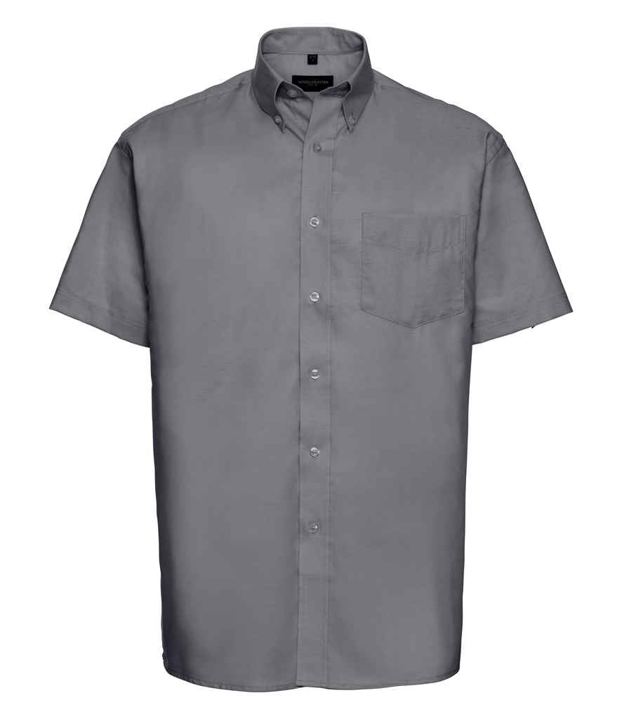 Russell Collection Short Sleeve Easy Care Oxford Shirt in Silver by Russell — Custom branded clothing by Print Press, featuring premium embroidery produced in our specialist print lab in the UK.