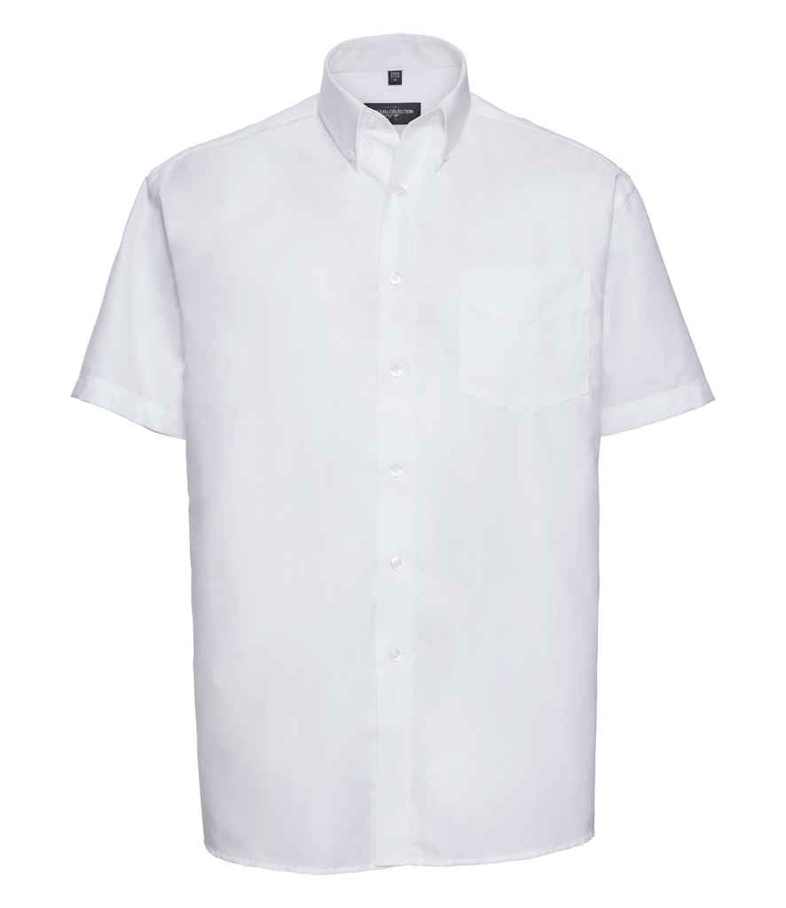 Russell Collection Short Sleeve Easy Care Oxford Shirt in White by Russell — Custom branded clothing by Print Press, featuring premium embroidery produced in our specialist print lab in the UK.