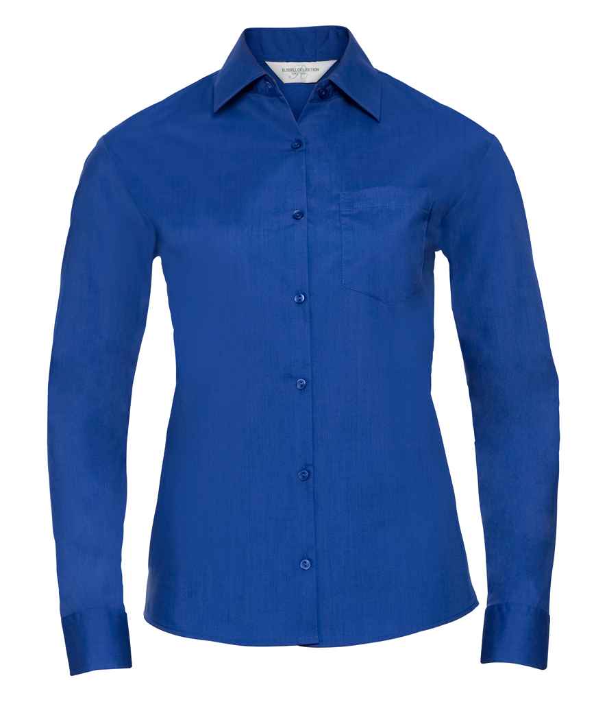 Russell Collection Ladies Long Sleeve Easy Care Poplin Shirt in Bright Royal by Russell — Custom branded clothing by Print Press, featuring premium embroidery produced in our specialist print lab in the UK.