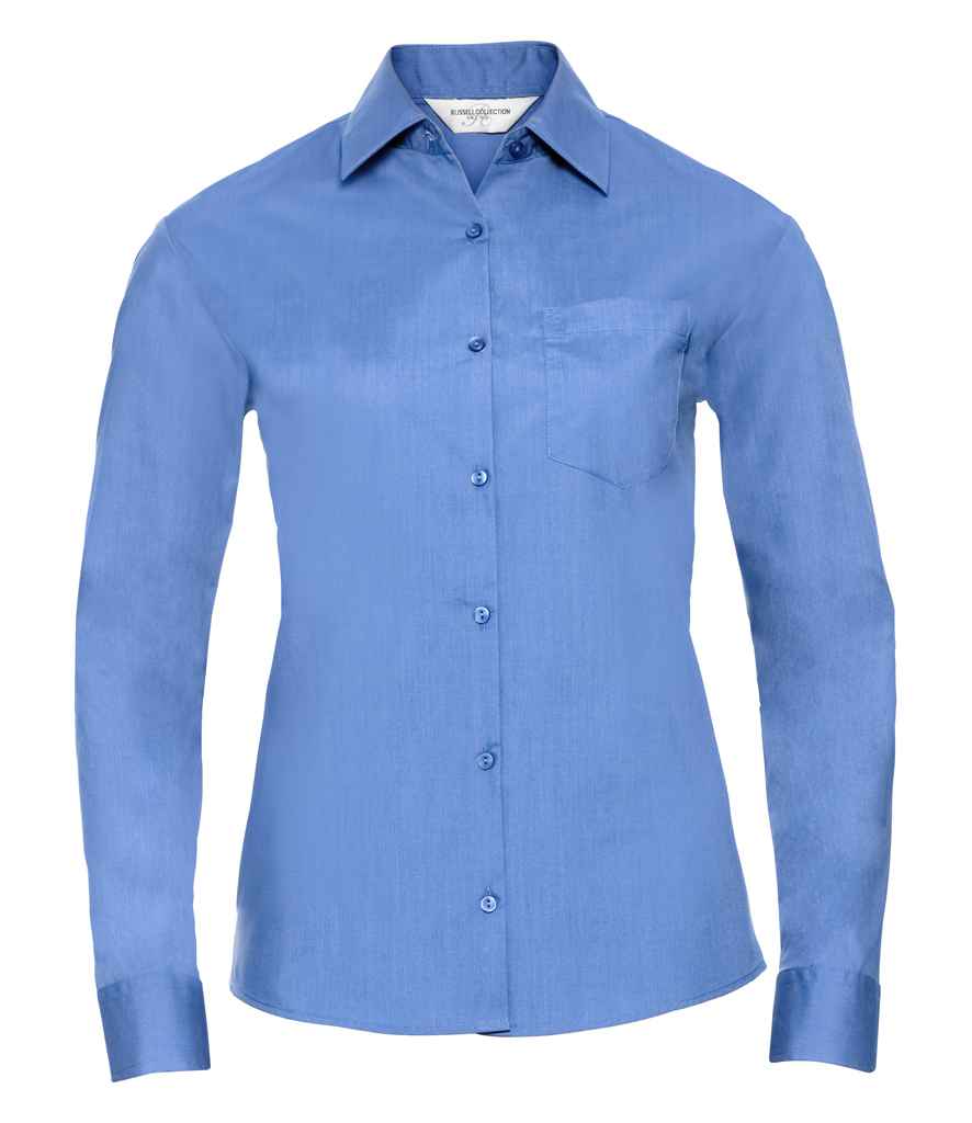 Russell Collection Ladies Long Sleeve Easy Care Poplin Shirt in Corporate Blue by Russell — Custom branded clothing by Print Press, featuring premium embroidery produced in our specialist print lab in the UK.