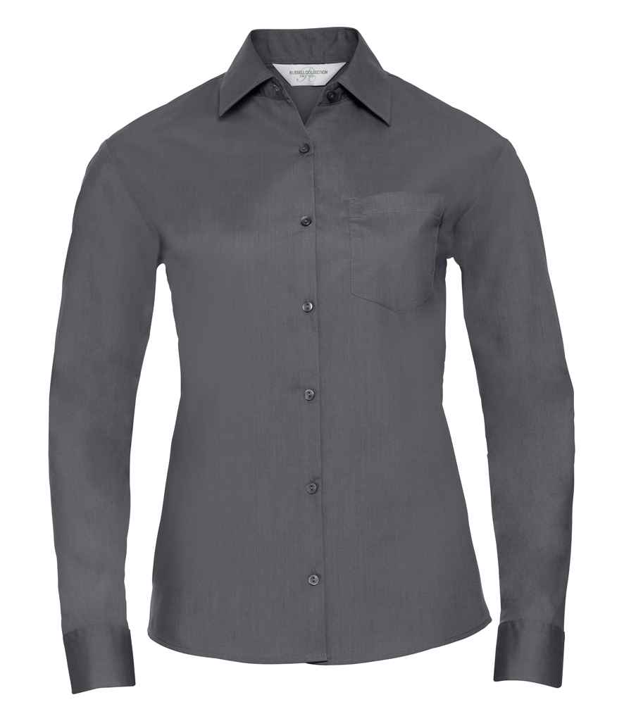 Russell Collection Ladies Long Sleeve Easy Care Poplin Shirt in by Russell — Custom branded clothing by Print Press, featuring premium embroidery produced in our specialist print lab in the UK.