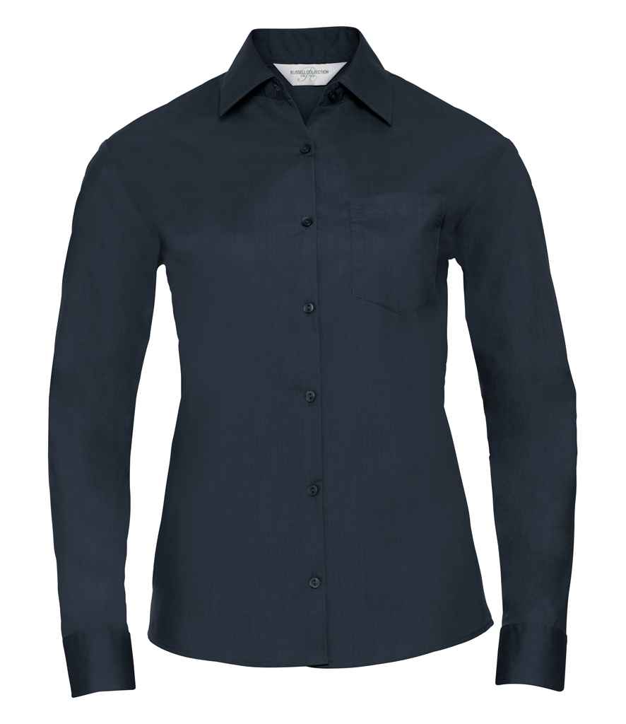Russell Collection Ladies Long Sleeve Easy Care Poplin Shirt in French Navy by Russell — Custom branded clothing by Print Press, featuring premium embroidery produced in our specialist print lab in the UK.
