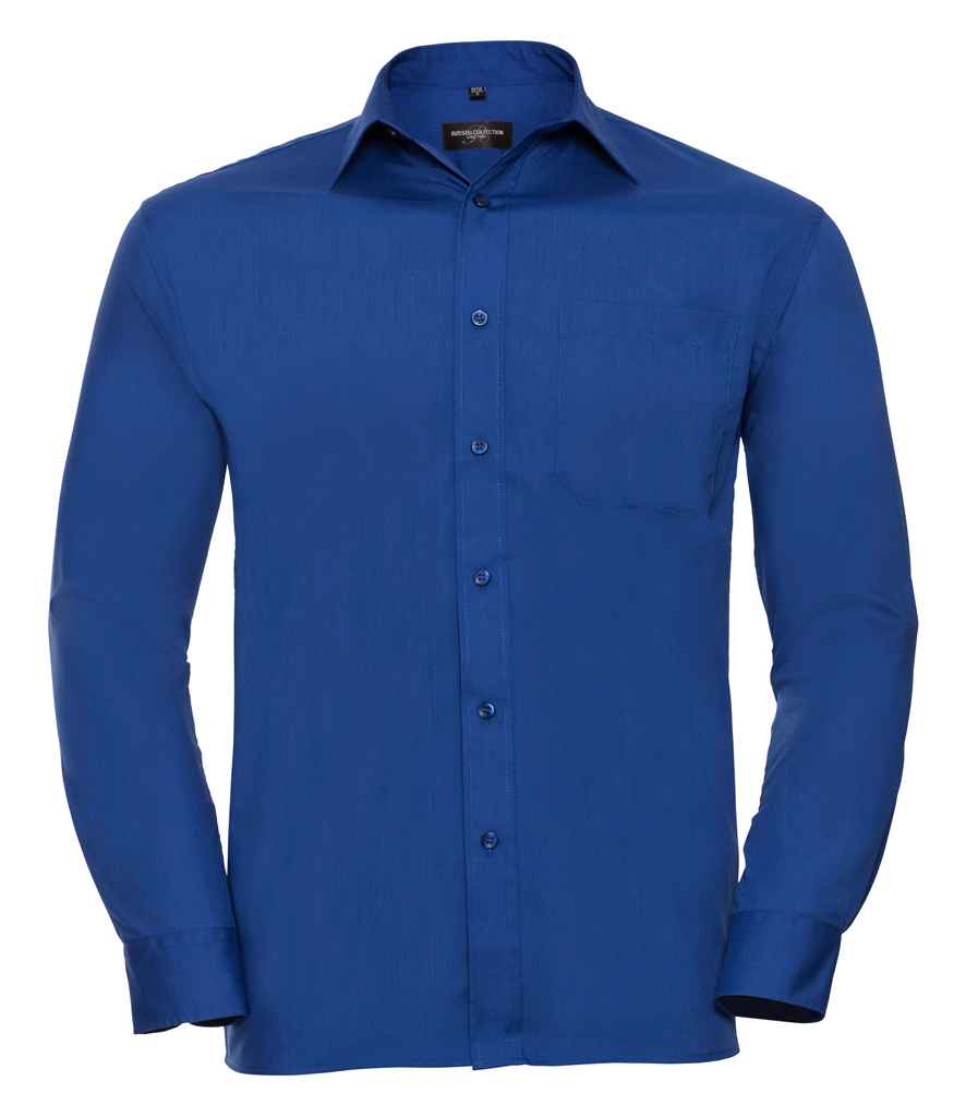 Russell Collection Long Sleeve Easy Care Poplin Shirt in Bright Royal by Russell — Custom branded clothing by Print Press, featuring premium embroidery produced in our specialist print lab in the UK.